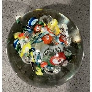 Vintage Beautiful Art Glass Paperweight Controlled Bubbles Art Deco.  See Pics